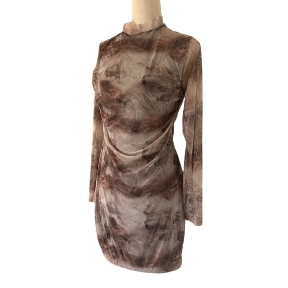 PrettyLittleThing Size 10 Mesh Abstract Print  Midi Dress‎ Dark Romance Artsy